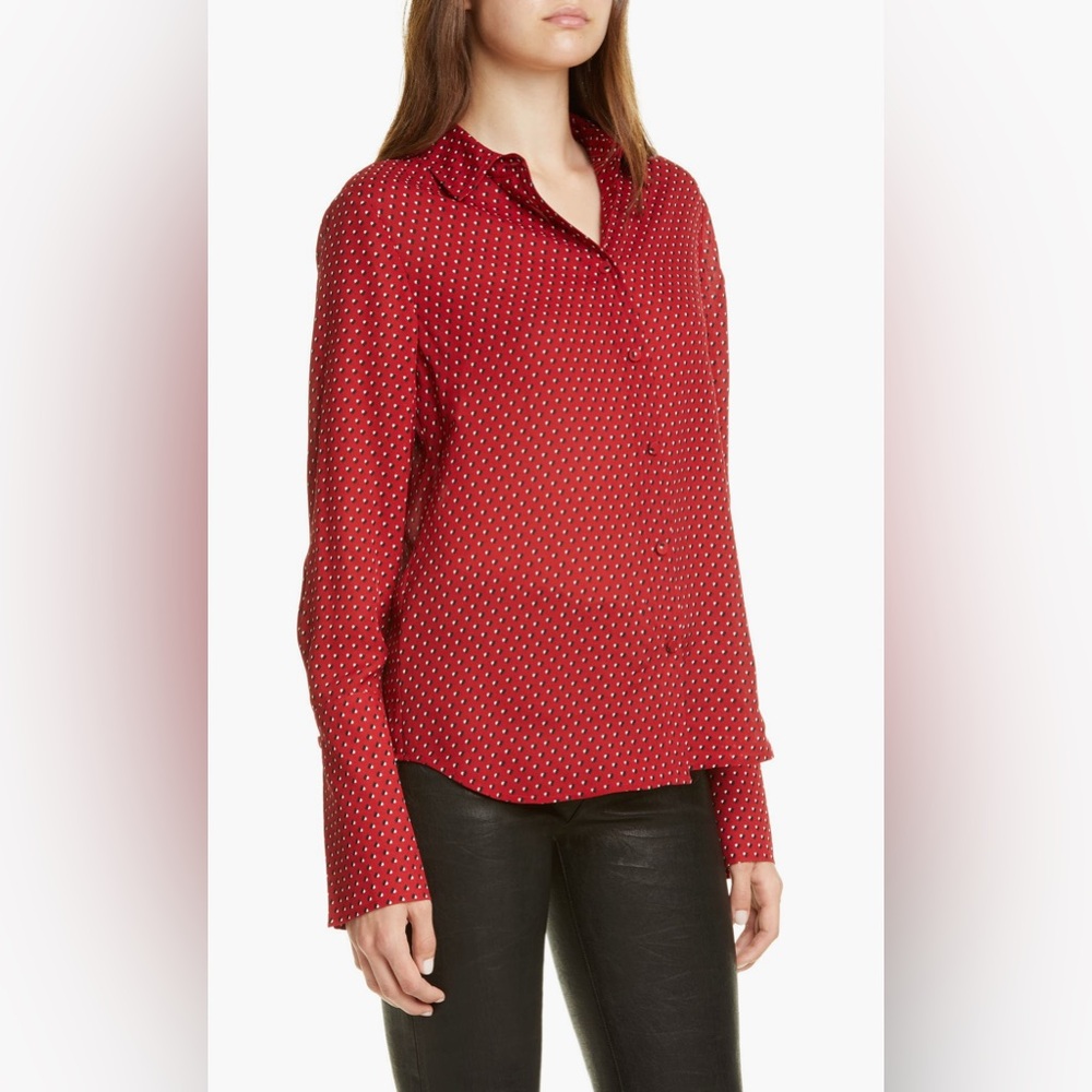 FRAME Women’s Heart Print Silk PJ Blouse Red NWOT (Size M) - Picture 2 of 10